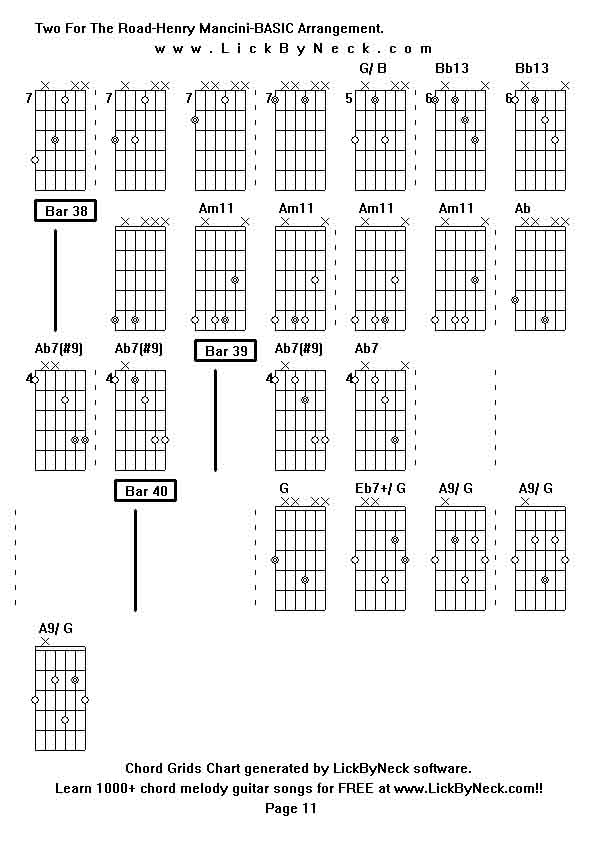 Chord Grids Chart of chord melody fingerstyle guitar song-Two For The Road-Henry Mancini-BASIC Arrangement,generated by LickByNeck software.